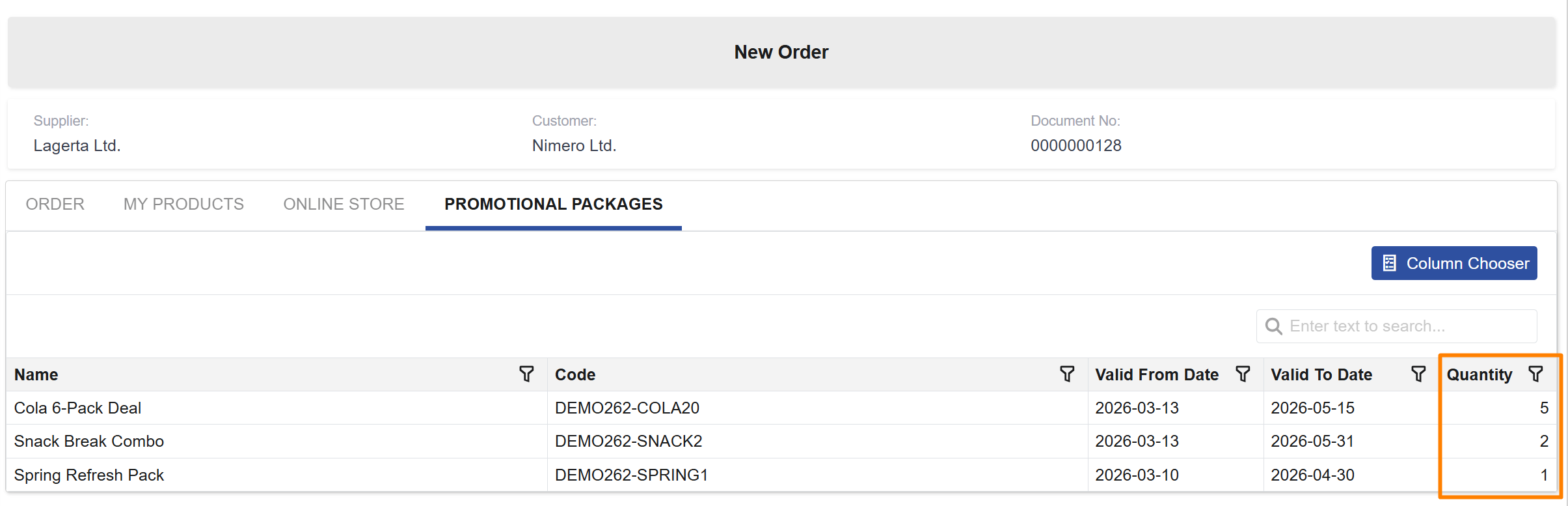 Client Center – Promotional packages panel