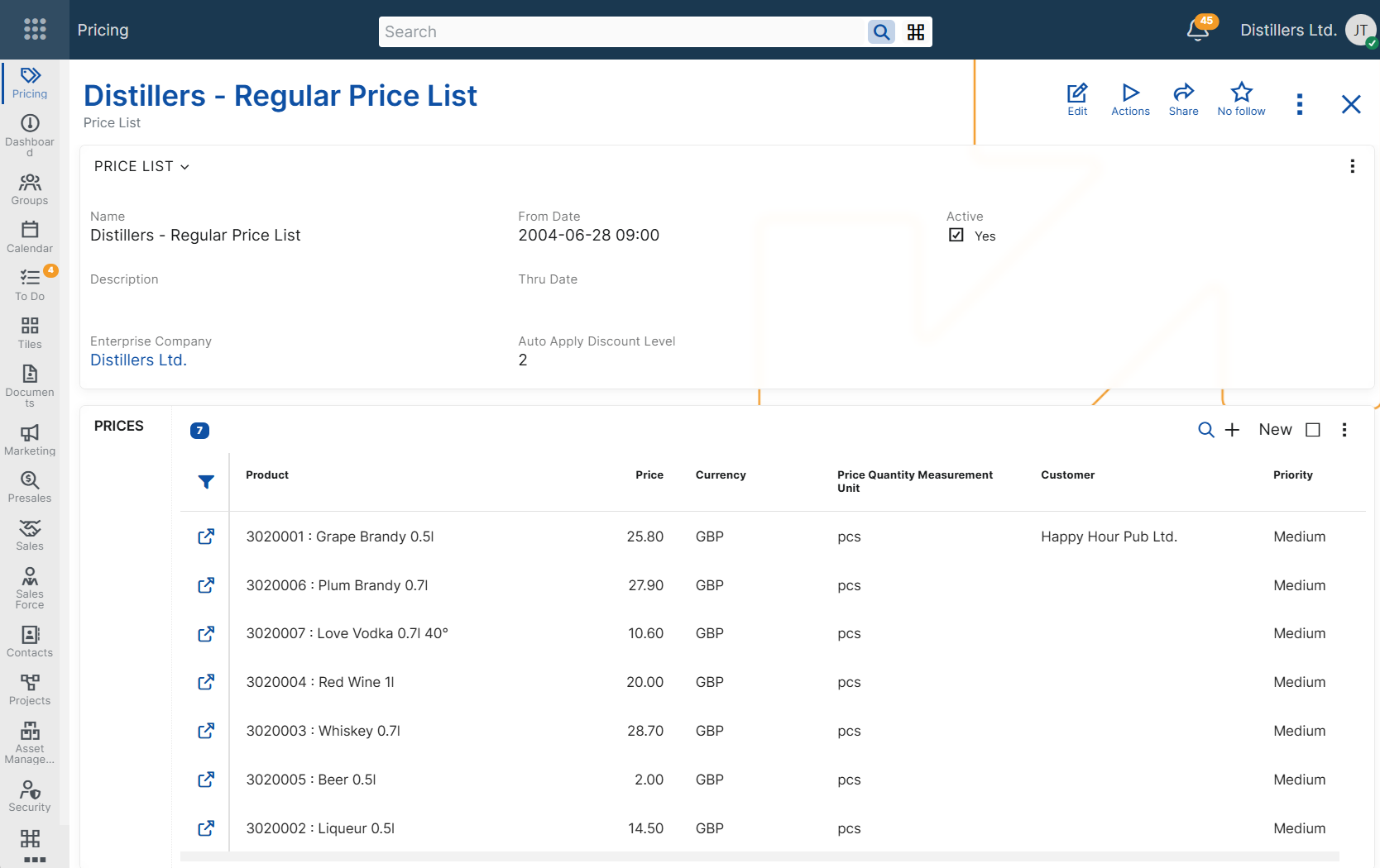 Price List