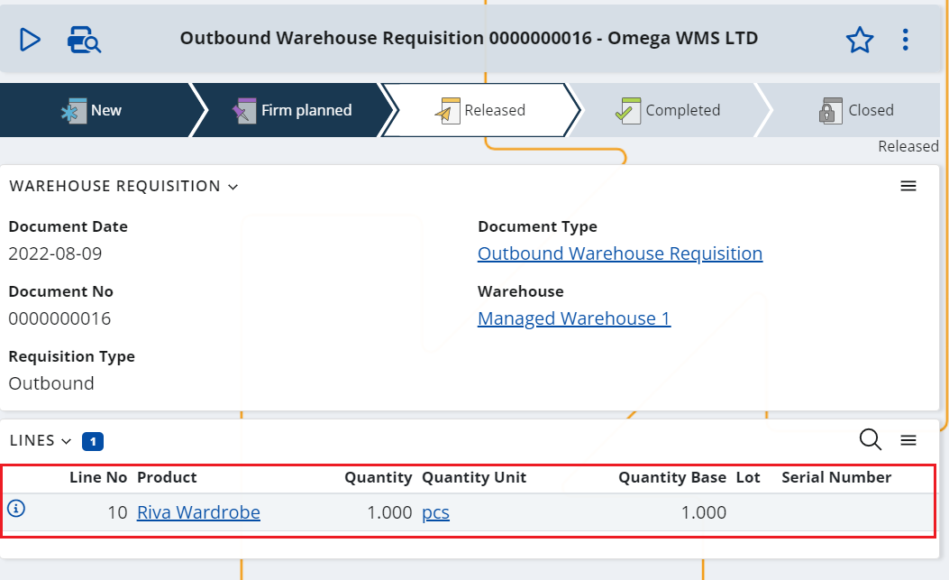 Outbound Warehouse Requisition with Composite Product
