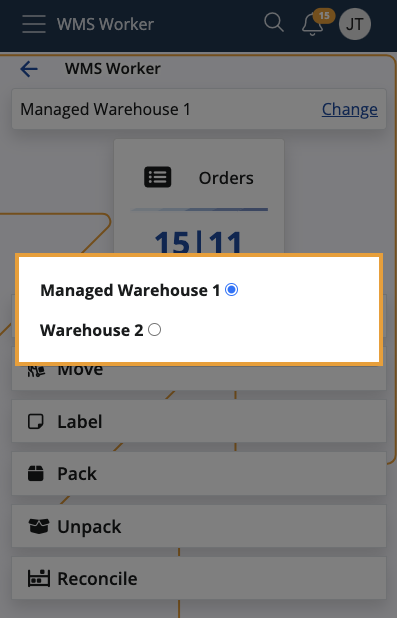 Warehouses List in the App