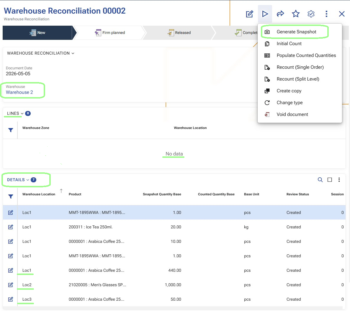 Generate Snapshot warehouse
