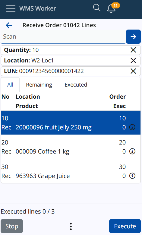 Scan field current values