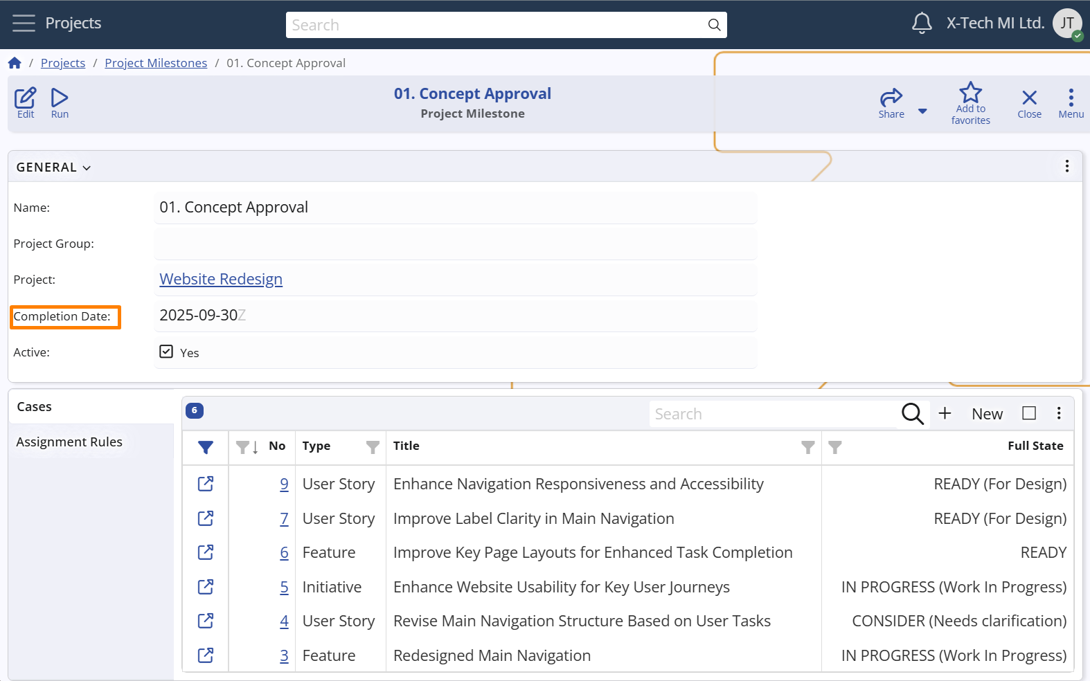 Milestone Completion Date