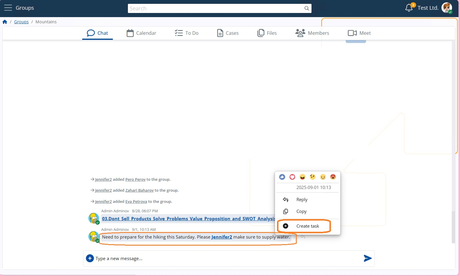 Create Task from Chat Comment
