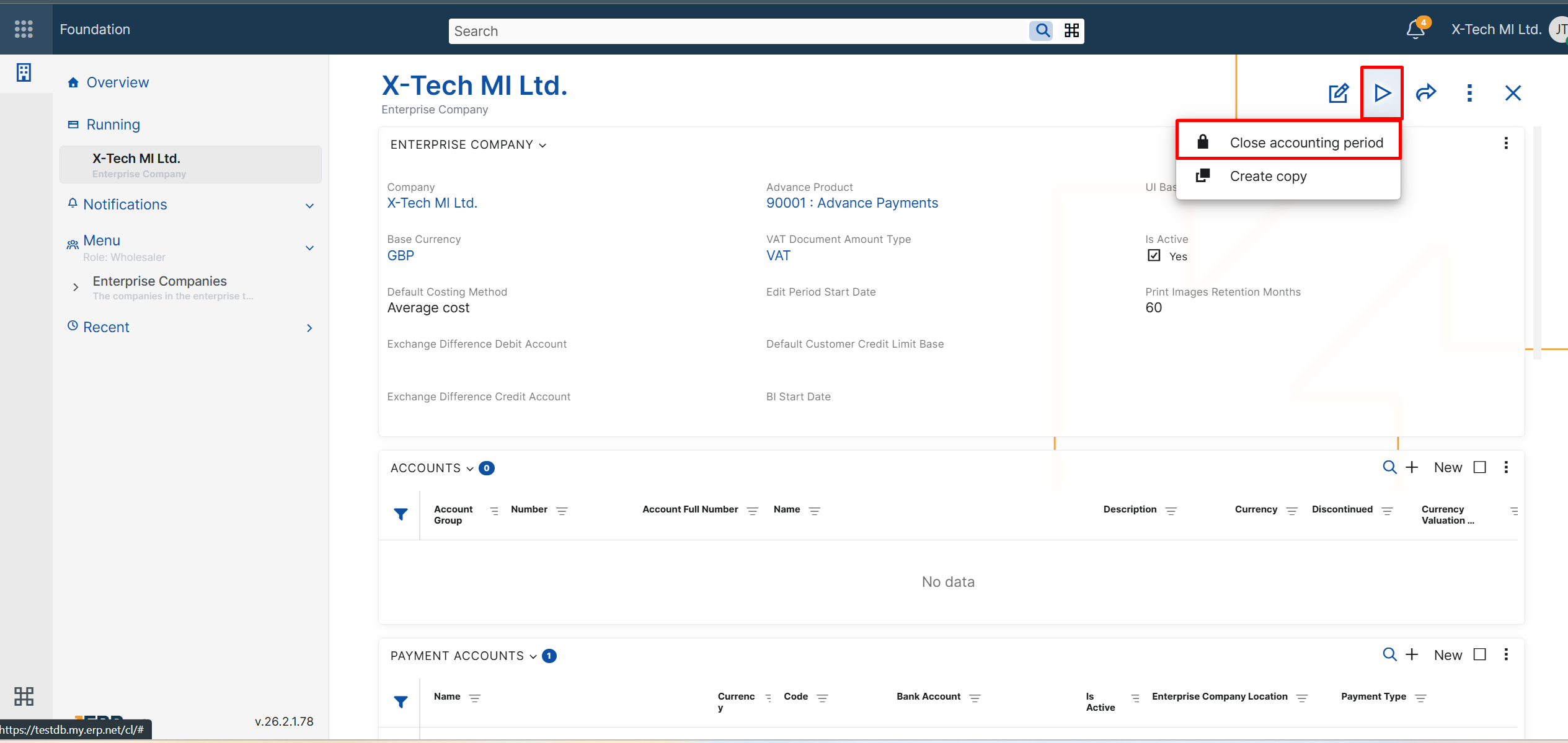 Close Accounting Period UI function