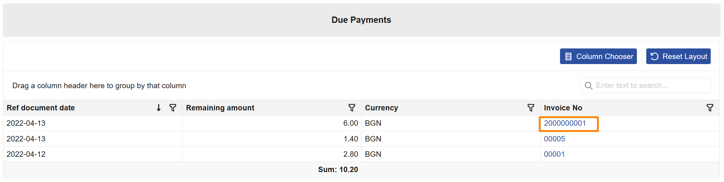 Client Center – Invoice link in Due Payments
