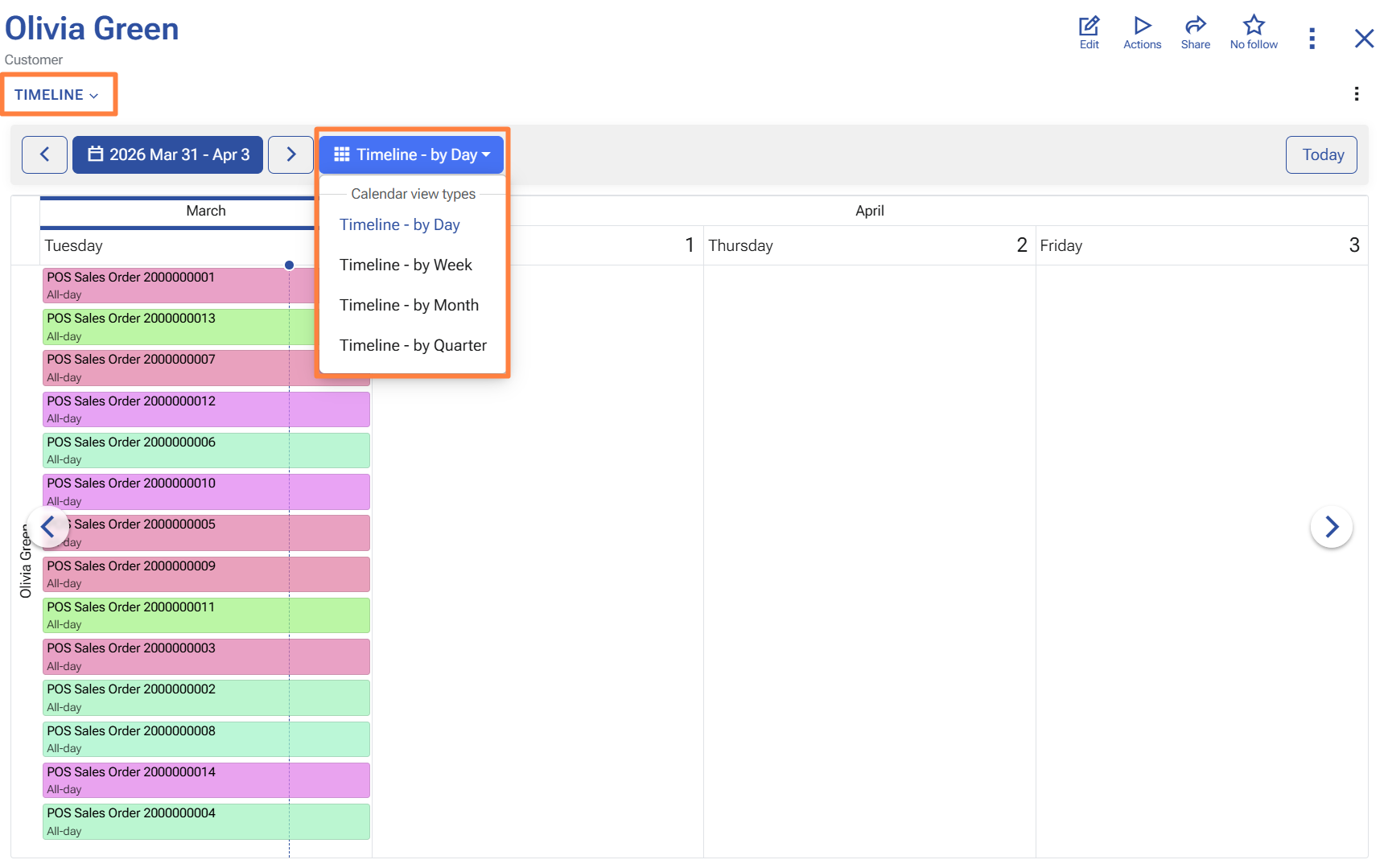 Timeline widget in Customer form