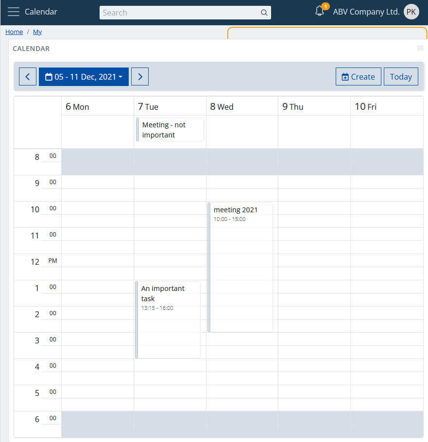 My apps - Calendar workweek view