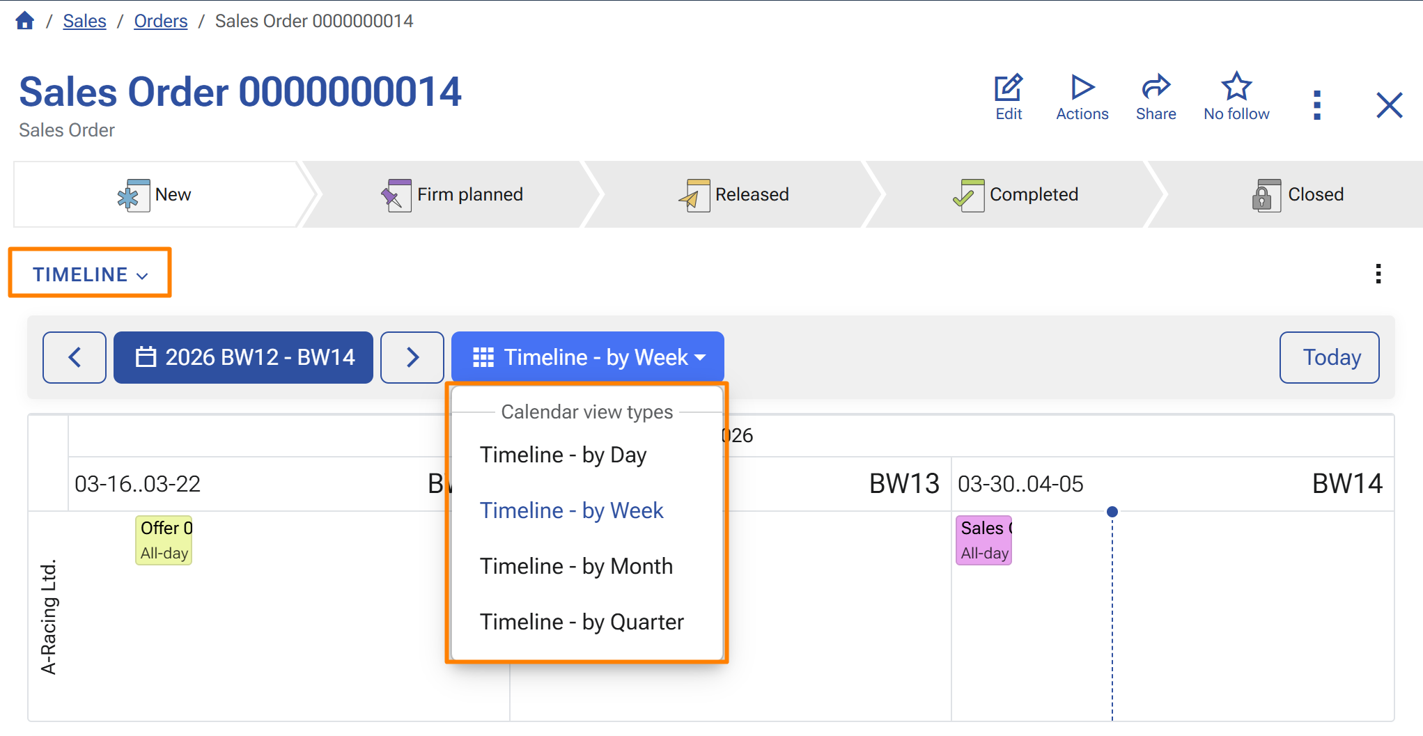 Timeline with by-week view options