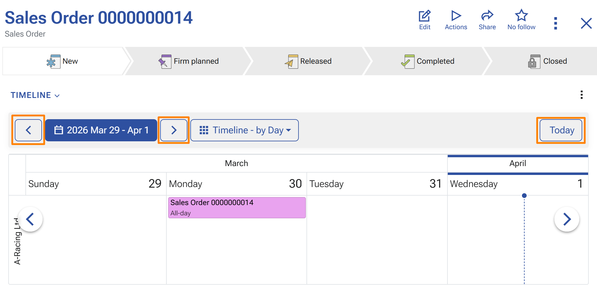 Timeline navigation inside a form
