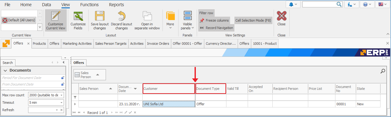 Document command ribbon | ERP.net Windows Client