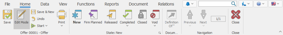 Document command ribbon | ERP.net Windows Client