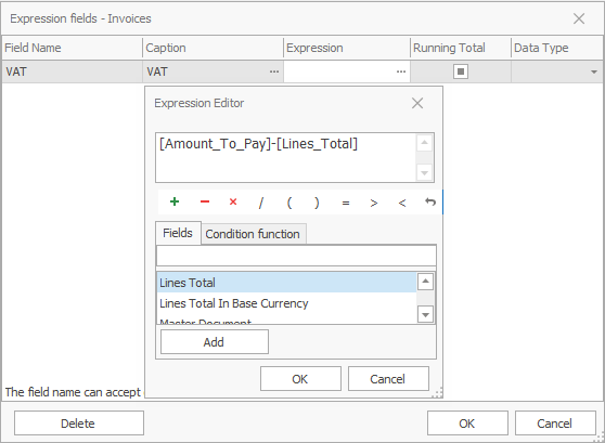 Expression fields | ERP.net Windows Client