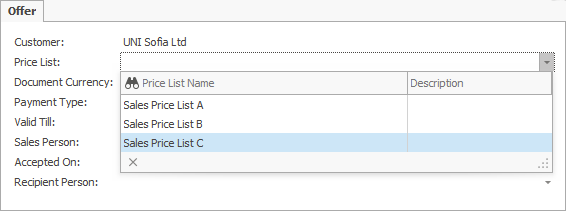 Drop-down list field