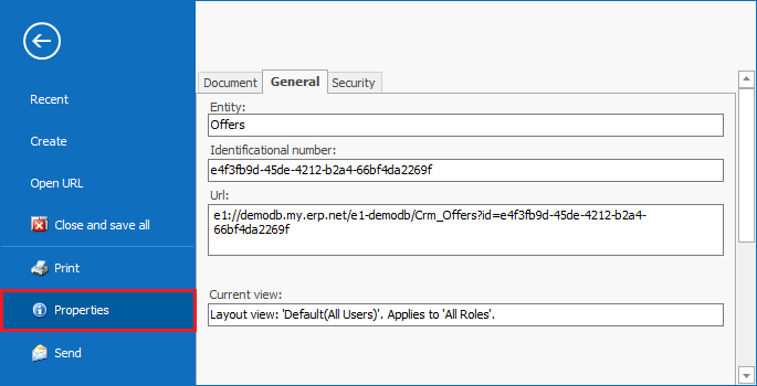 Properties form | ERP.net Windows Client